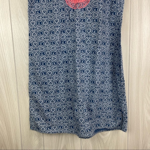Vineyard Vines Blue Patterned Embroidered Linen Blend Short Sleeve Tunic Dress - Picture 3 of 4